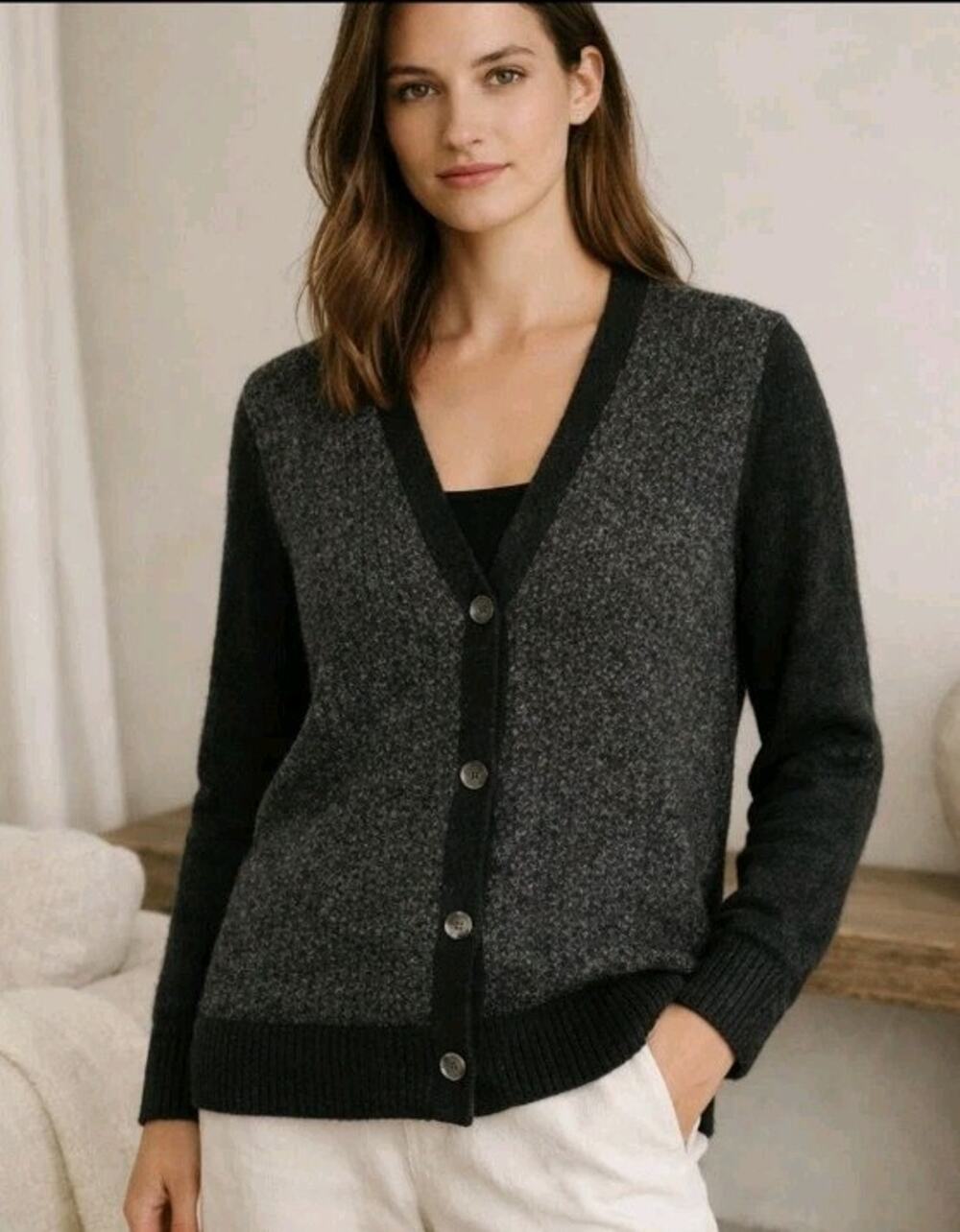 Jenni Kayne Alpaca Wool Cardigan Sweater Gray S Button Down Soft Elevated Bas